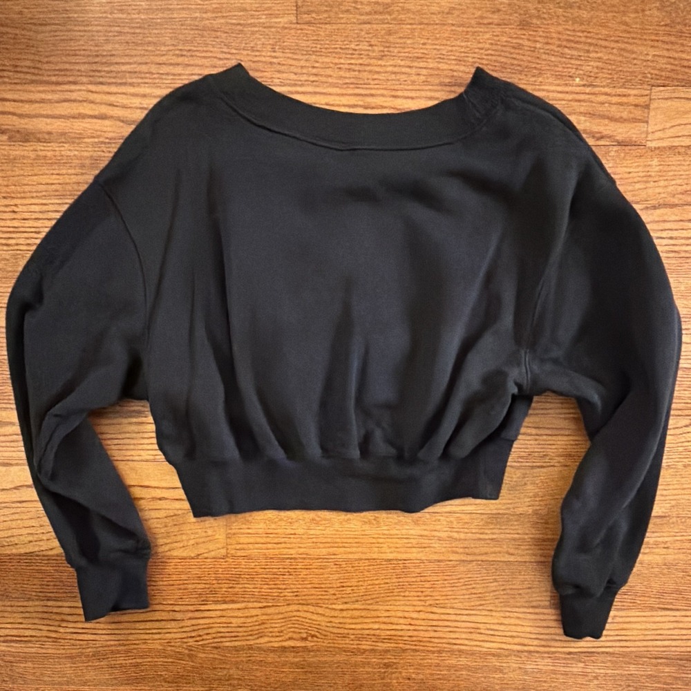 Nike Sportswear Women's Black V-Neck Cropped Fleece Sweatshirt Size S - Picture 4 of 6